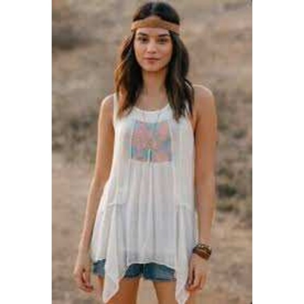 Matilda Jane Tunic Top Womens Small Ivory Good Floral Paisley Sheer Layered Boho
